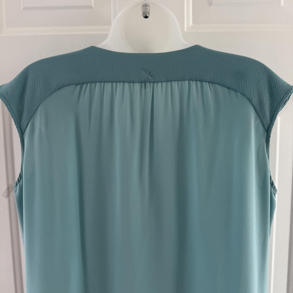 Comptoir Des Cotonniers Dress Womens 2 Mint Aqua Silk V Neck Shift Pockets Work - Picture 8 of 16